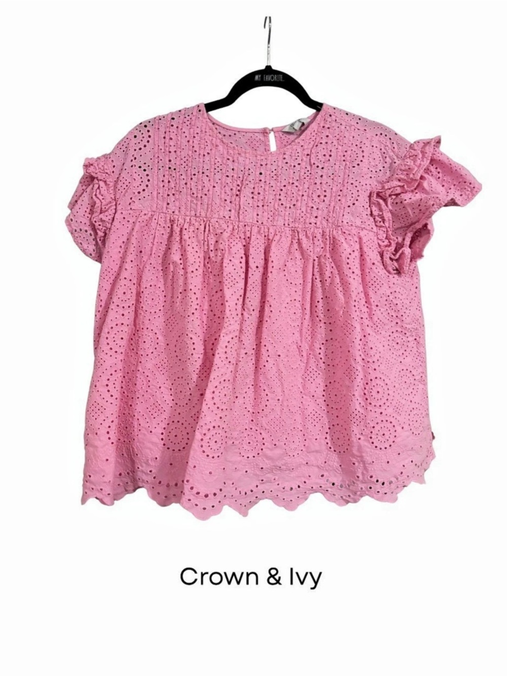 Crown & Ivy Pink Eyelet Ruffle Blouse